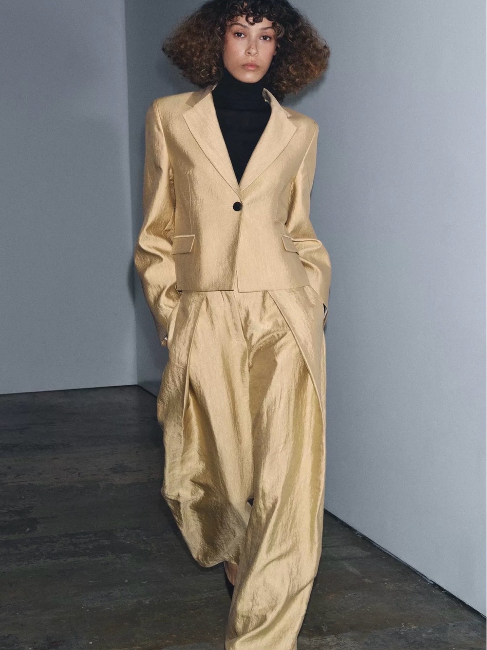 ZARA Metallic Gold Cropped Blazer
